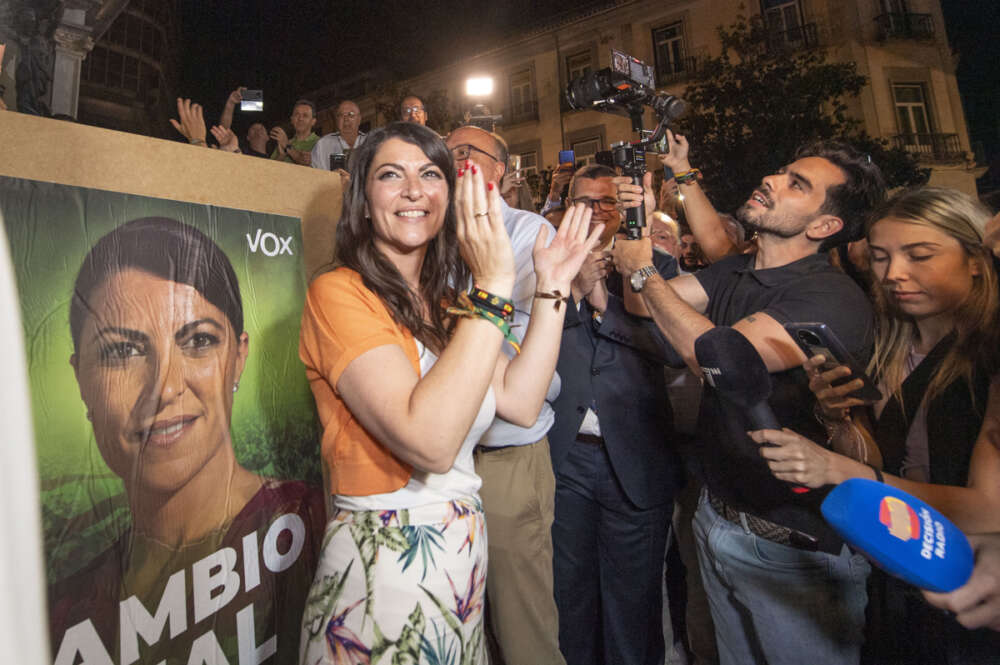 Macarena Olona, candidata de Vox a la presidencia de la Junta de Andalucía, arranca la campaña electoral este jueves en Granada. EFE/miguel angel molina
