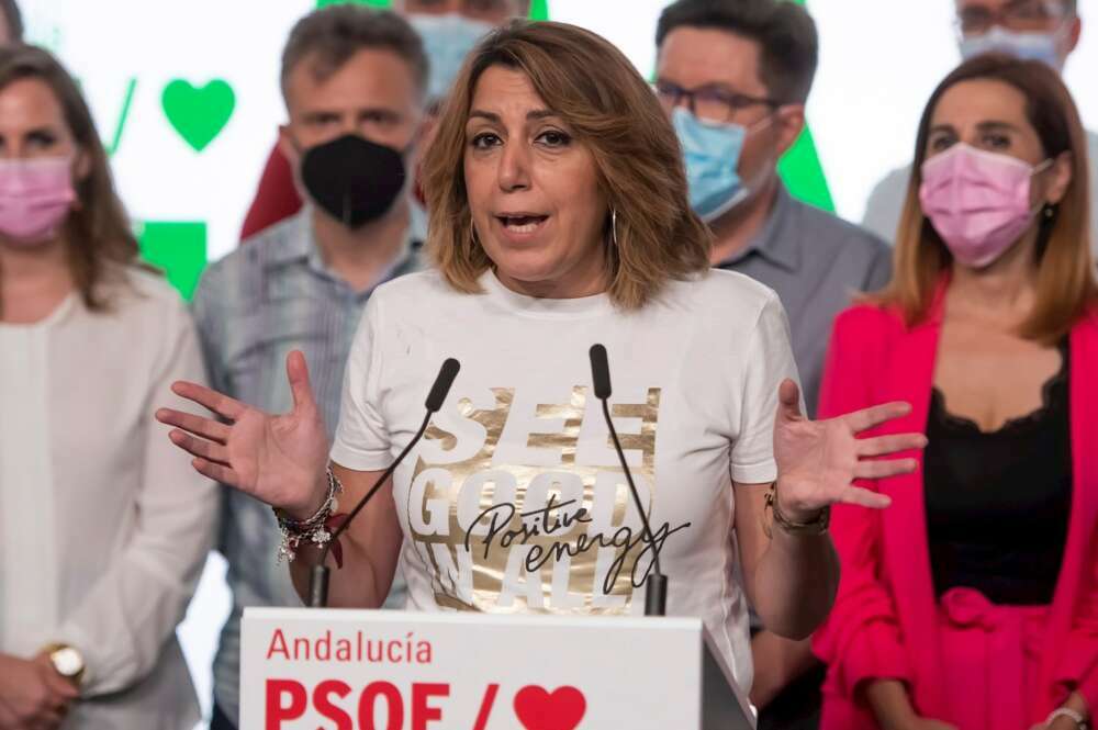 Susana Díaz, en la sede del PSOE Andaluz cuando anunció la convocatoria de primarias.