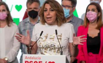 Susana Díaz, en la sede del PSOE Andaluz cuando anunció la convocatoria de primarias.