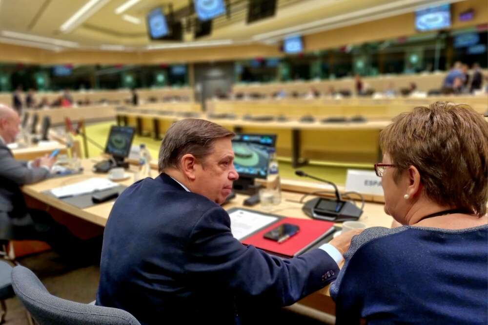 Luis Planas, durante la celebración del conseio de ministros de Agricultura y Pesca de la UE en Bruselas.