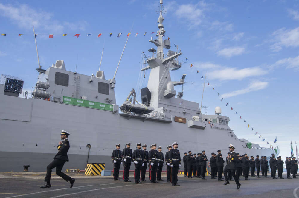Ceremonia de entrega de una corbeta de Navantia a la Royal Saudi Naval Force (RSNF) en el astillero de San Fernando (Cádiz). EFE/Román Ríos.