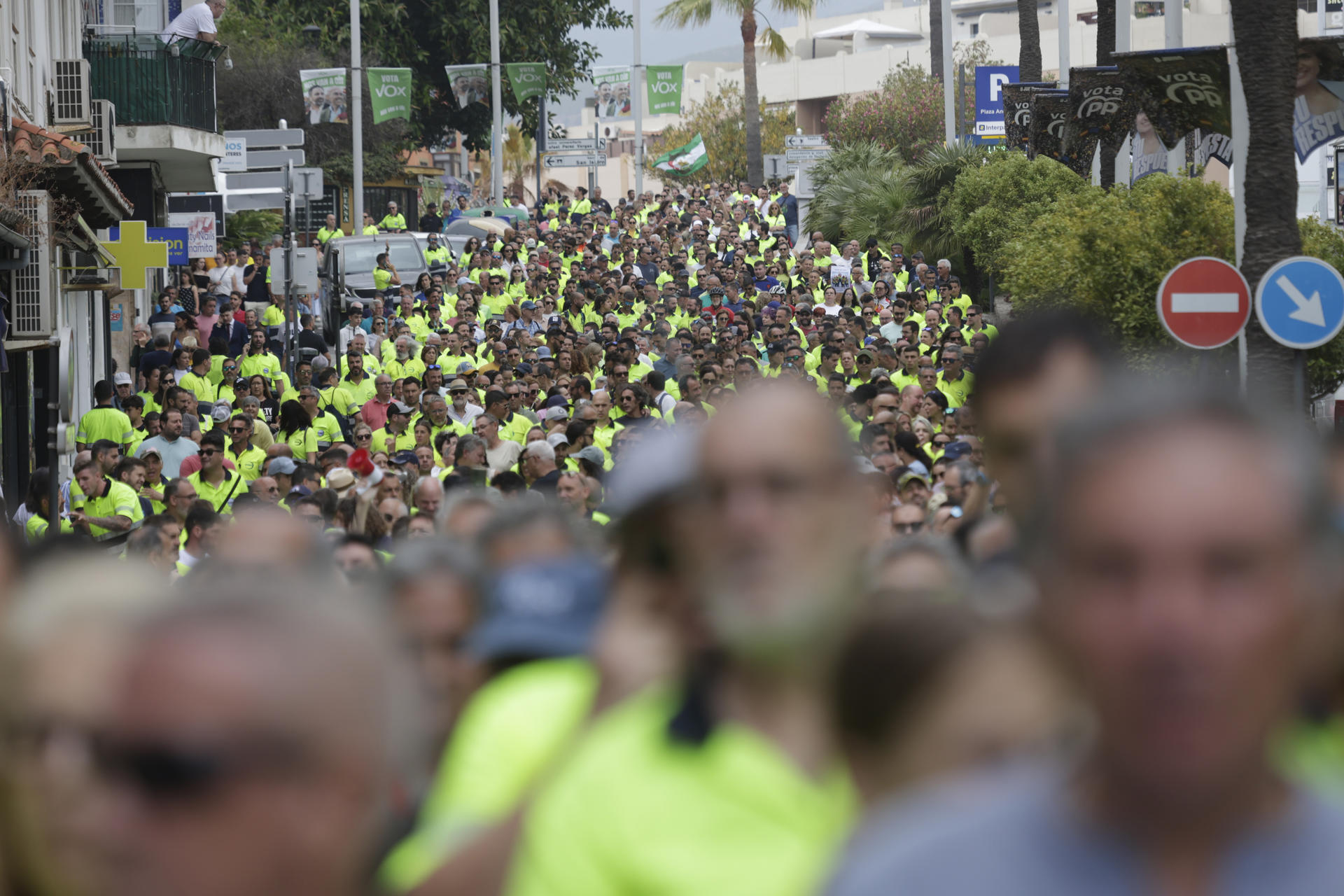 Trabajadores de Acerinox en la manifestación convocada en Algeciras (Cádiz) el pasado 1 de junio.