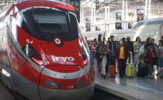 Llegada del tren de alta velocidad Iryo a la estación María Zambrano, A 31 de marzo de 2023, en Málaga.