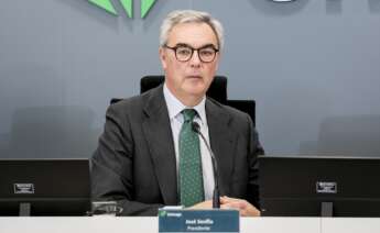 El presidente de Unicaja, José Sevilla, durante la presentación de los resultados del cuarto trimestre de 2024.