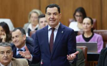 El presidente de la Junta, Juanma Moreno, durante una sesión de control al Gobierno de la Junta de Andalucía.