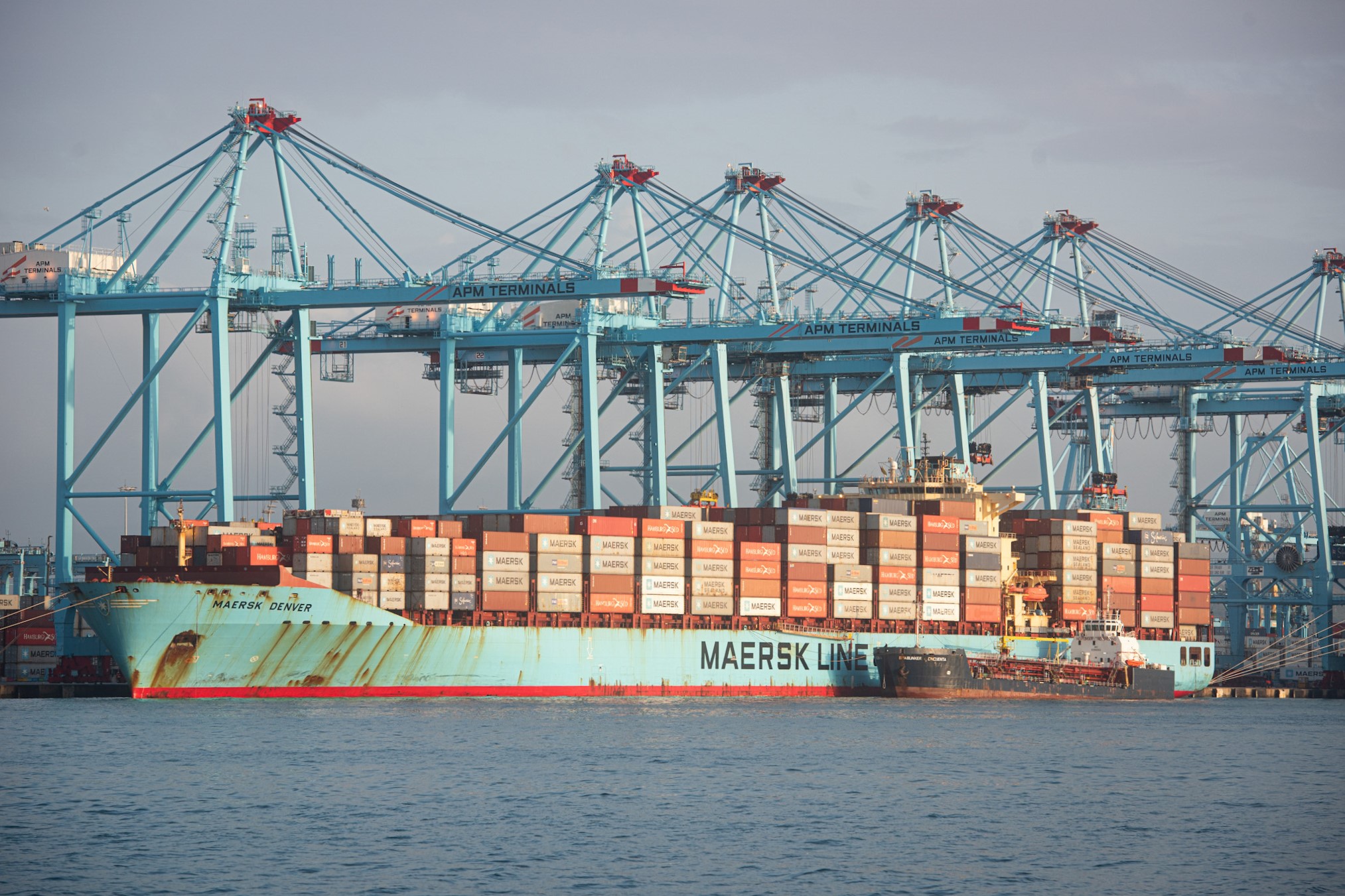 Buques de Maersk llegan al puerto de Algeciras, provenientes del canal de Suez.