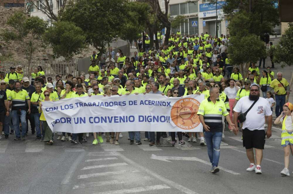 Manifestación de trabajadores de Acerinox en Los Barrios (Cádiz) a 1 de junio de 2024.