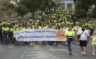 Manifestación de trabajadores de Acerinox en Los Barrios (Cádiz) a 1 de junio de 2024.