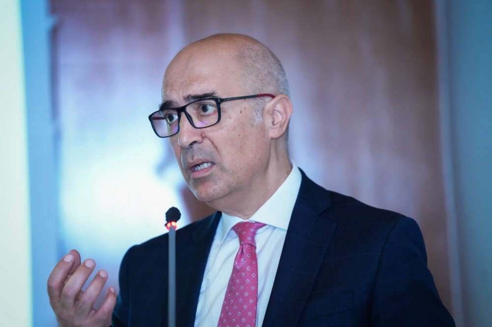 El presidente de Airbus España, Francisco Javier Sánchez, durante su intervención en la jornada 'Andalucía Aero Day’.