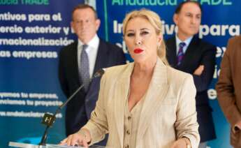 Carolina España, consejera de Economía, Hacienda y Fondos Europeos, durante la presentación de los incentivos para las empresas andaluzas exportadoras.