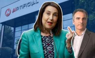 Margarita Robles, ministra de Defensa; junto al CEO del Grupo Airtificial y director general de la división Aerospace and Defense, Guillermo Fernández de Peñaranda.