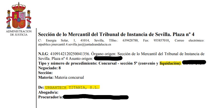 concurso de acreedores urbantech plan de liquidación