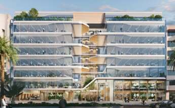 Representación del futuro edificio de oficinas de Merlin Properties Socimi y Grupo Nieto en Málaga.