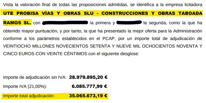 Vinci y la familia Taboada Ramos, ganadores de la licitación