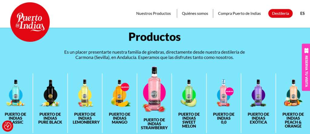 Variedad de bebidas de la marca Puerto de Indias