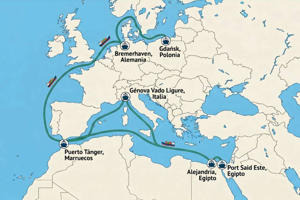 Recorrido del nuevo servicio SLA de Maersk.