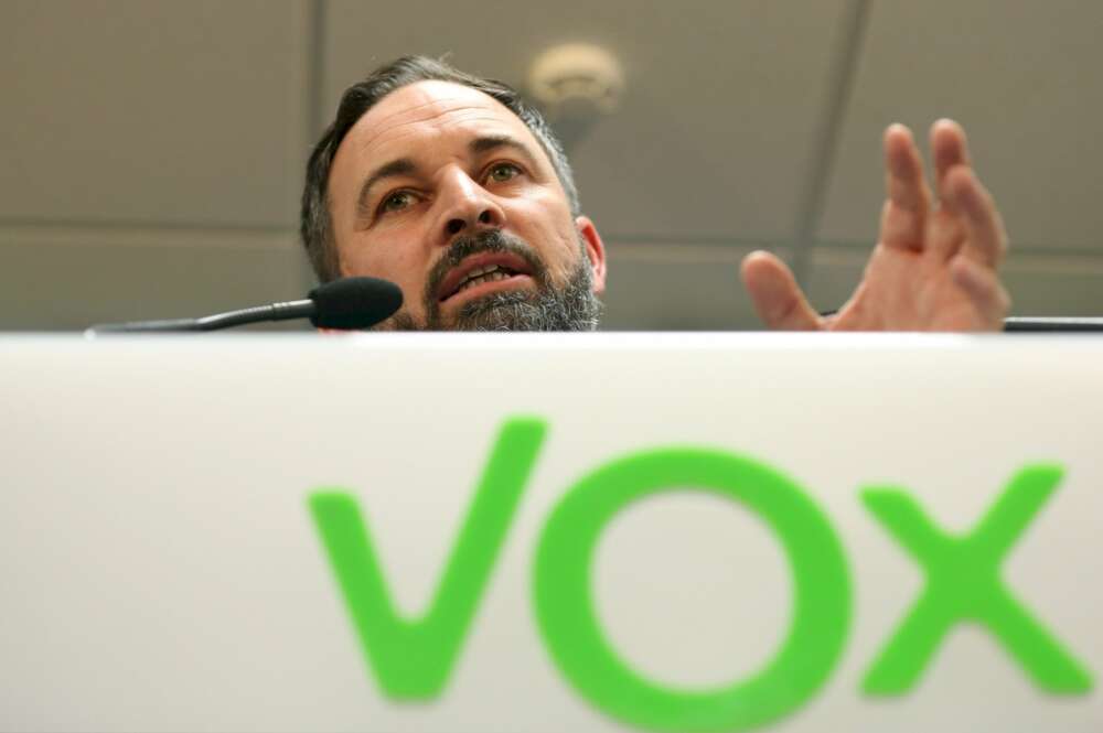 El presidente de Vox, Santiago Abascal, durante una rueda de prensa.