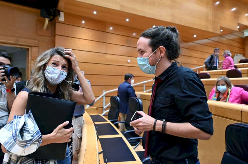 La ministra de Trabajo, Yolanda Díaz, en una foto de archivo cuando Iglesias aún era vicepresidente del Gobierno. EFE/FV/Archivo