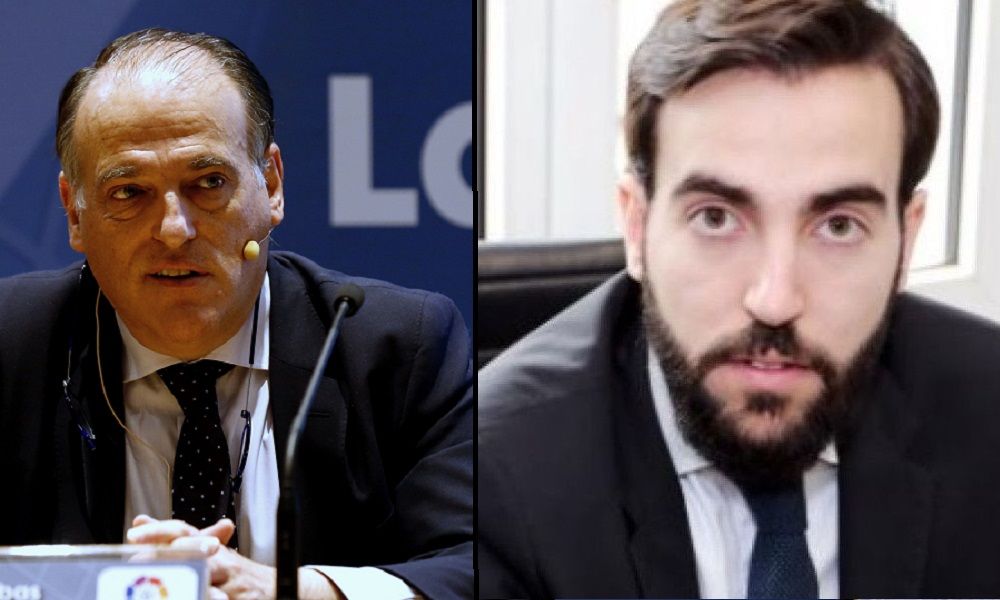 Javier Tebas Medrano, presidente de la Liga de Fútbol Profesional, y su hijo, Javier Tebas Llanas