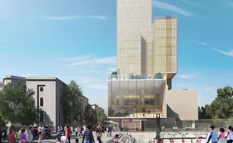 Plaza y torre de edificios proyectados para la Cetram de Chapultepec