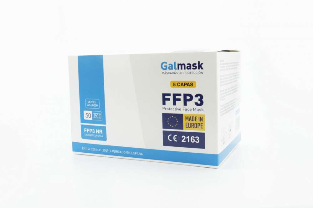 Paquete de las mascarillas FFP3 fabricadas por Galmask