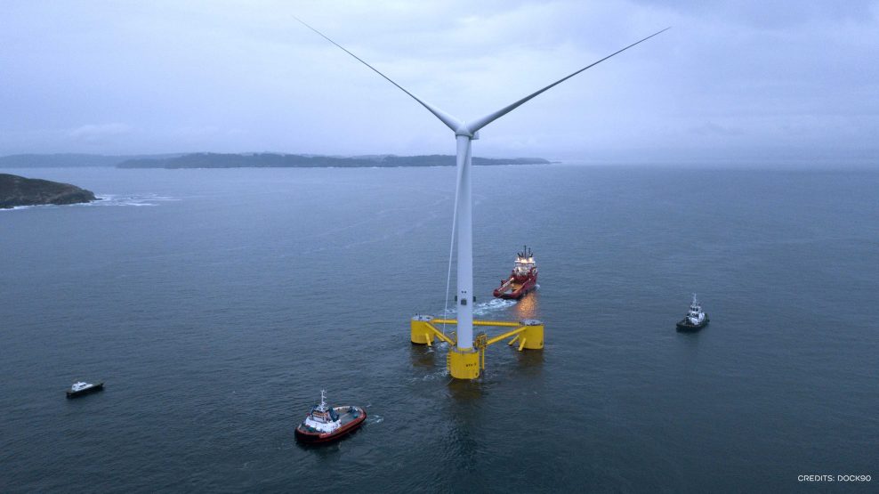 Imagen del parque eólico marino WindFloat Atlantic de EDPR frente a la costa de Viana do Castelo