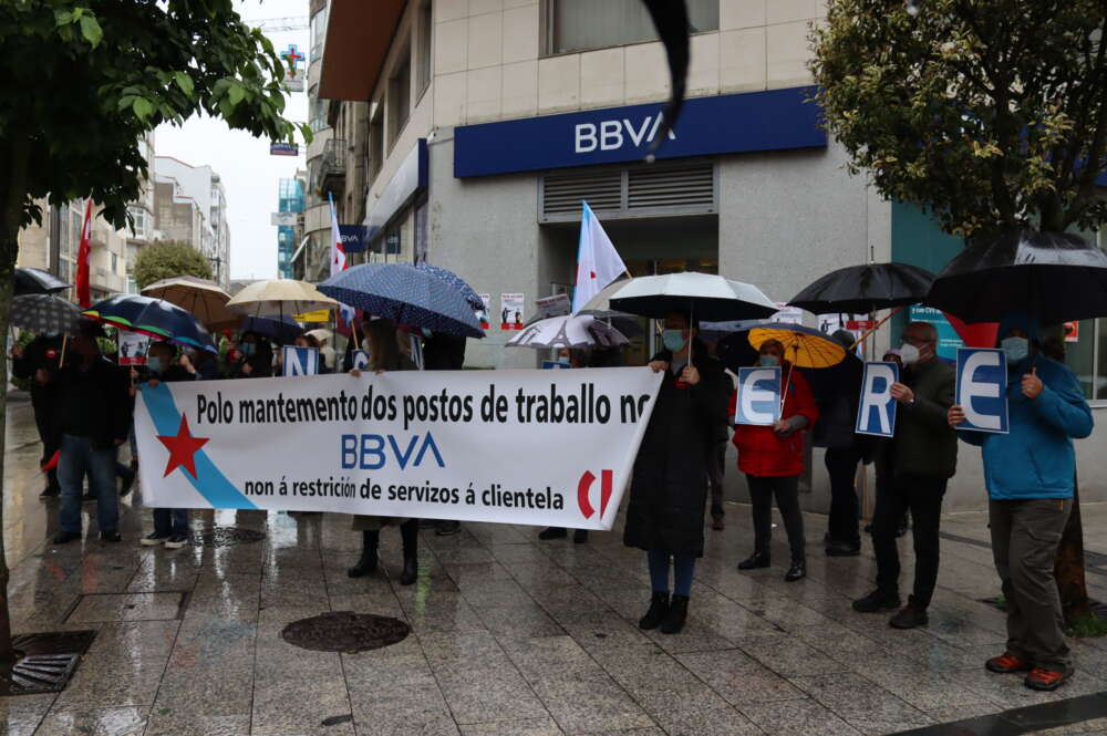 Protesta de los trabajadores de BBVA en Vigo / CIG