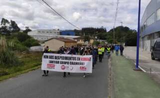Protesta de los trabajadores del antiguo grupo Caamaño bajo el lema "No a los despidos en Kimak"