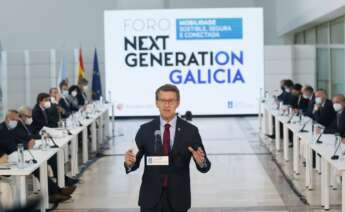 El presidente de la Xunta, Alberto Núñez Feijóo, participa en el Foro Next Generation Galicia Movilidad Sostenible. EFE/Lavandeira Jr.
