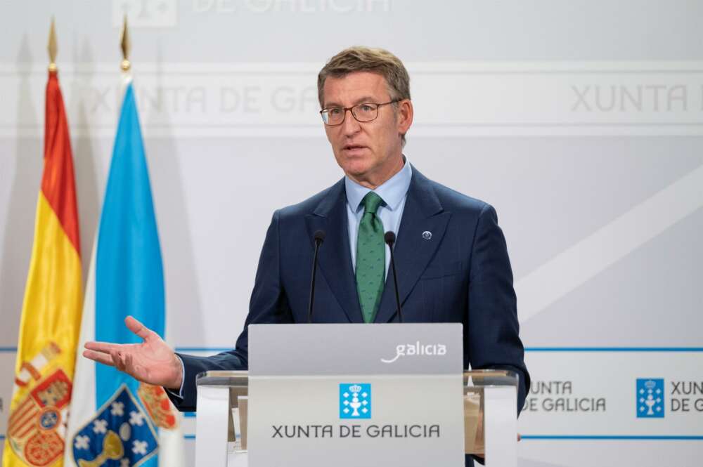 El presidente de la Xunta, Alberto Núñez Feijóo, en una rueda de prensa - DAVID CABEZÓN