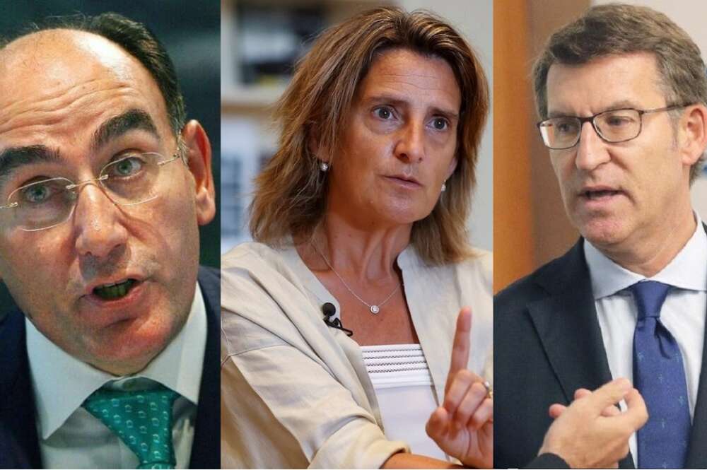 Ignacio Sánchez Galán, presidente de Iberdrola; Teresa Ribero, ministra de Transición Ecológica y Alberto Núñez Feijóo, presidente de la Xunta