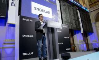 El presidente y fundador de Sngular, José Luis Vallejo, en su intervención durante el debut en BME Growth de su empresa / BME