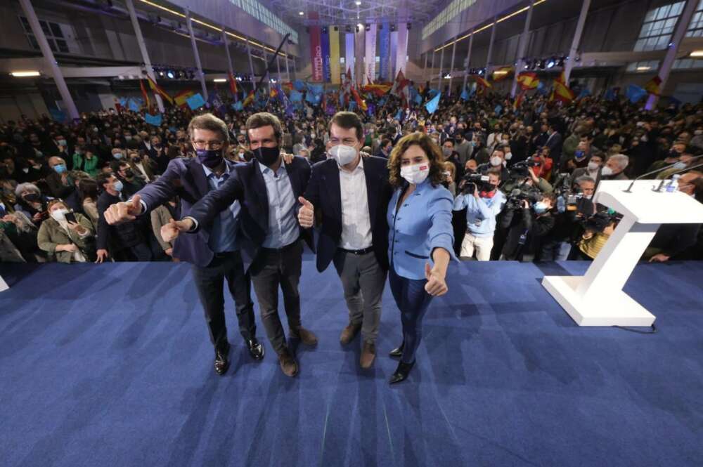 Alberto Núñez Feijóo, Pablo Casado, Alfonso Fernández Mañueco e Isabel Díaz Ayuso en Valladolid / PP