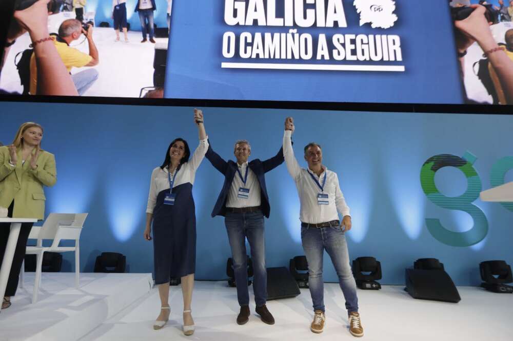 Alfonso Rueda, Paula Prado y Rafa Domínguez, en el 18º Congreso del PPdeG