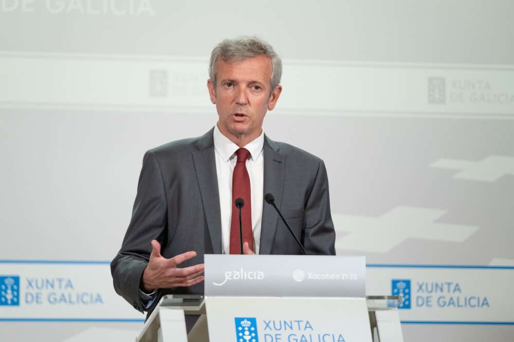 El presidente de la Xunta, Alfonso Rueda, durante la rueda de prensa posterior a la reunión semanal del Consello de la Xunta