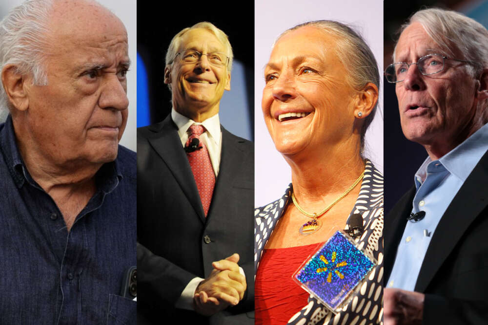 Amancio Ortega con Jim, Alice y Rob Walton, hijos del fundador de Wallmart