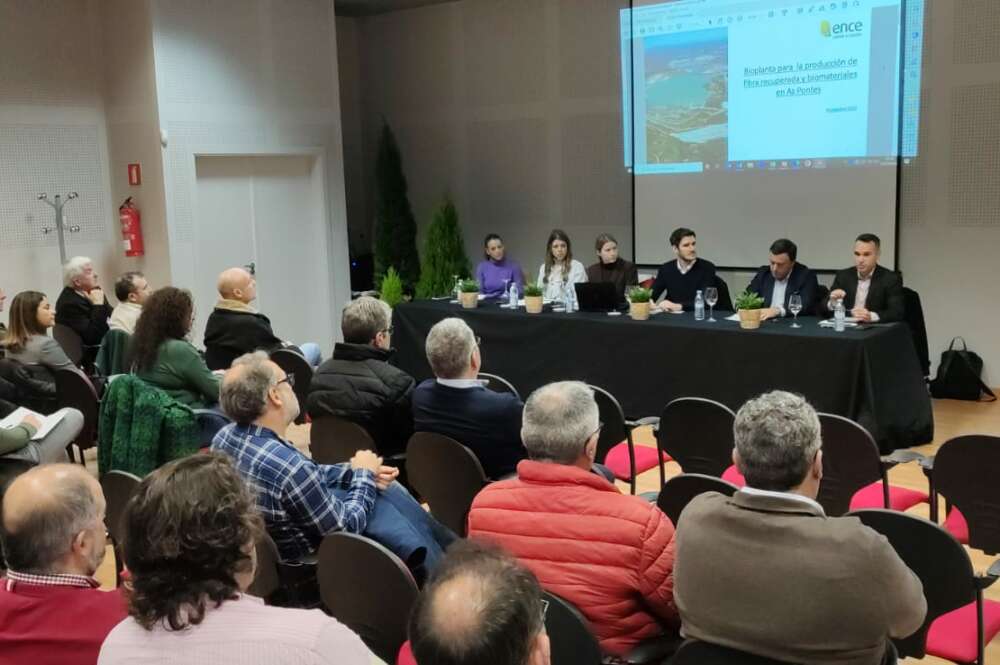 Imagen del encuentro del Igape, el Concello de As Pontes y representantes de Ence para explicar el proyecto de la pastera