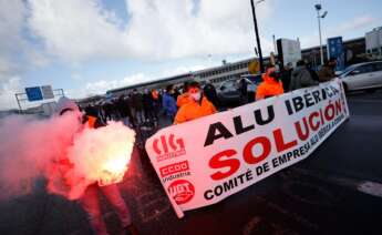 Concentración de trabajadores de Alu Ibérica en A Coruña en marzo de 2022