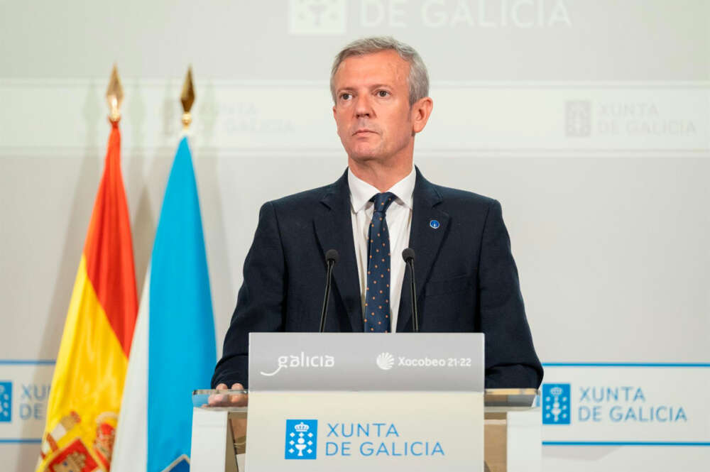 El presidente de la Xunta, Alfonso Rueda, durante la rueda de prensa posterior a la reunión semanal del Consello de la Xunta
