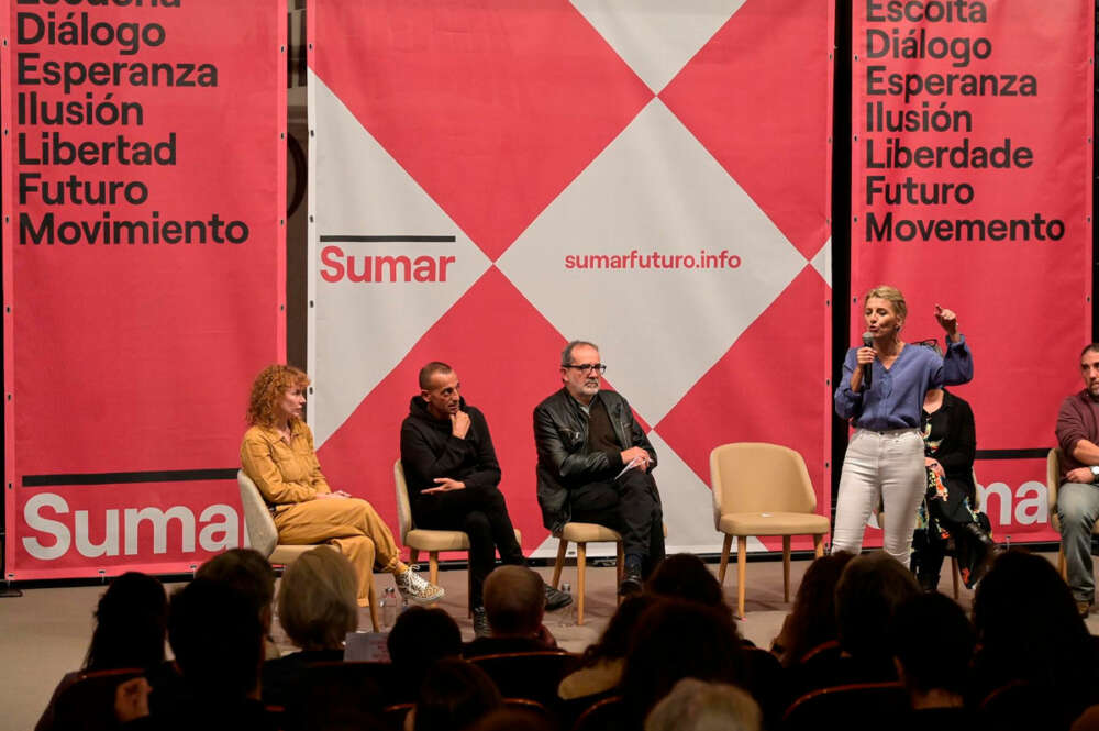La vicepresidenta segunda del Gobierno y ministra de Trabajo y Economía Social, Yolanda Díaz, interviene durante el acto de escucha de su proyecto político 'Sumar'