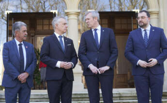 Los presidentes de Cantabria, País Vasco, Galicia y Asturias (Miguel Ángel Revilla, Íñigo Urkullu, Alfonso Rueda y Adrián Barbón) durante la presentaci´no del denominado 'lobby del norte" / Xunta