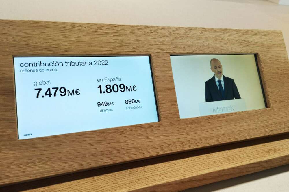 García Maceiras, el consejero delegado de Inditex, expone la contribución fiscal del grupo en la presentación de resultados de 2022 / ED Galicia