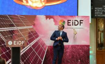 Fernando Romero, CEO de la compañía EiDF, especializada en instalaciones de energía solar fotovoltaica, durante el estreno de la compañía en el BME Growth /EFE / Esther Egea