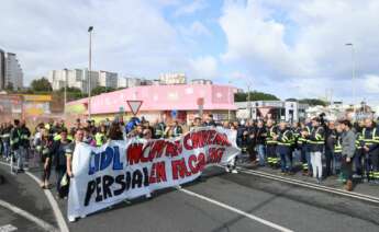 Trabajadores de Lidl en la manifestación conjunta con personal de Navantia y GT Automotive / CIG