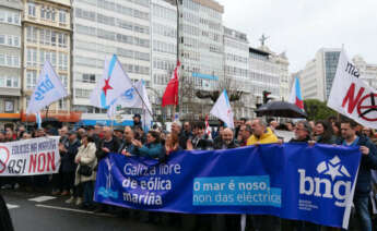 Pancarta en protesta contra la instalación de eólica offshore en la costa gallega / BNG