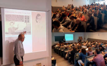 Al final de su última clase en la Facultade de Económicas de la Universidade da Coruña, abierta al público, González Laxe tuvo tiempo para recodar con humor las caricaturas y retratos de la prensa gallega en su etapa al frente de la Xunta
