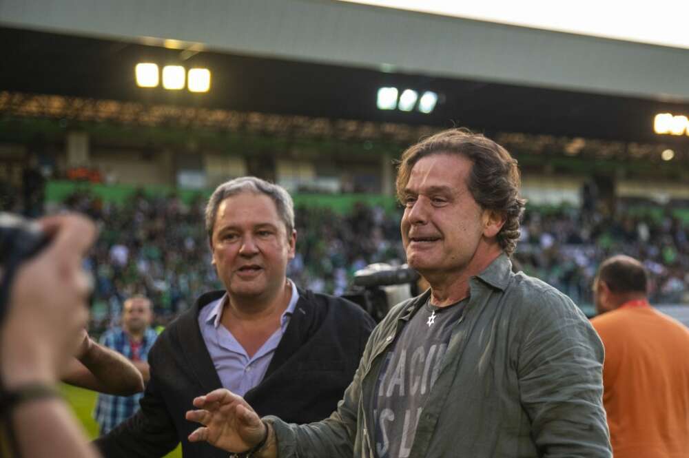 Tino Fernández, presidente de Altia, junto a Ignacio Rivera, presidente ejecutivo de Hijos de Rivera, durante la celebración del ascenso del Racing de Ferrol / Medio: muchacalidad.com / Autor: @tini.fotografia