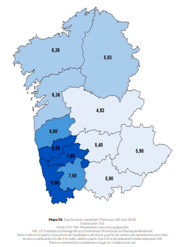 Tasa bruta de natalidad (Tanto por mil). Año 2018.
Elaboración: IGE