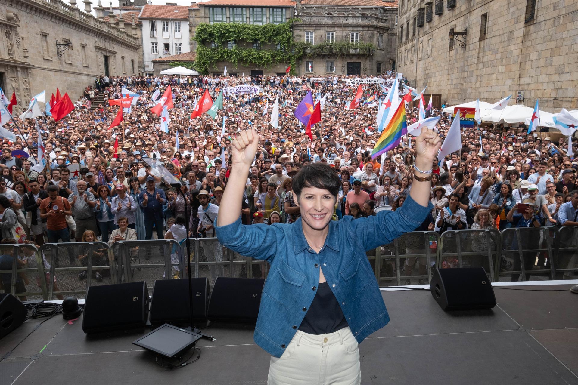 La portavoz nacional del Bloque Nacionalista Galego, Ana Pontón, participa en una en la Praza da Quintana el 25 de julio / Europa Press