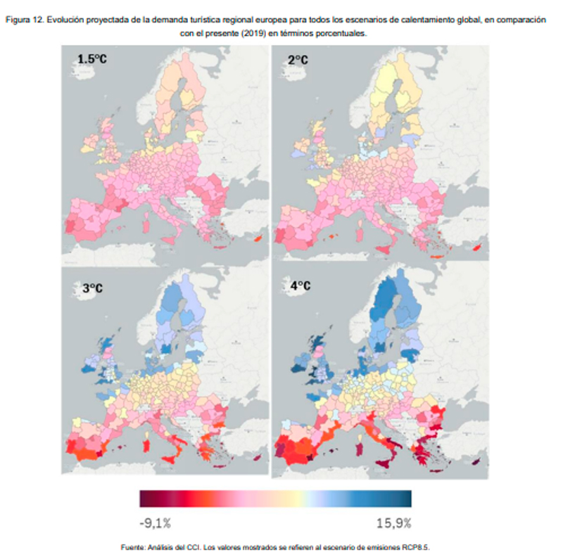 Regional impact of climate change on European tourism demand from the Joint Research Center (JRC)